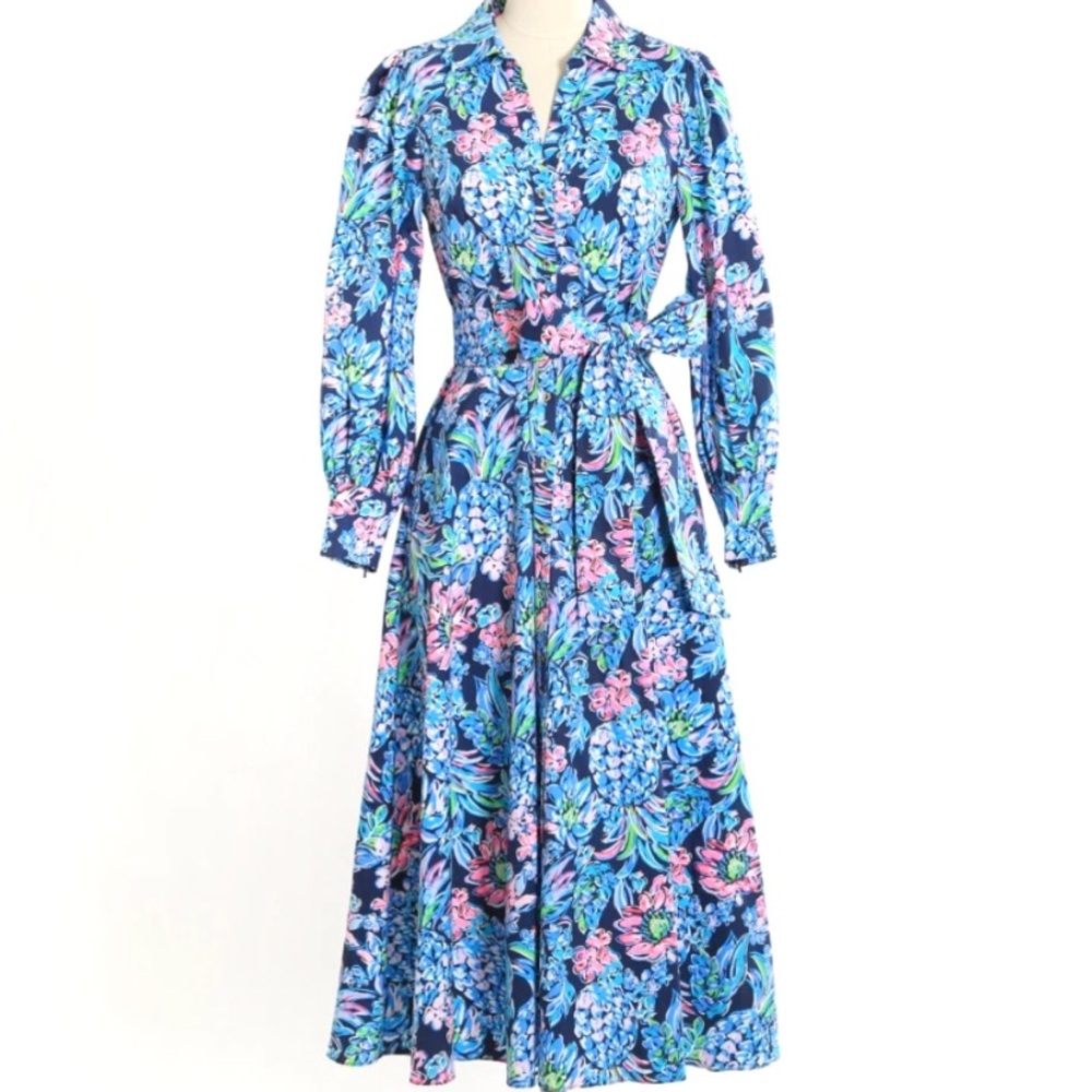 NWT Lilly Pulitzer High Tide blue tropical floral Pineapple maxi dress Sz. 4